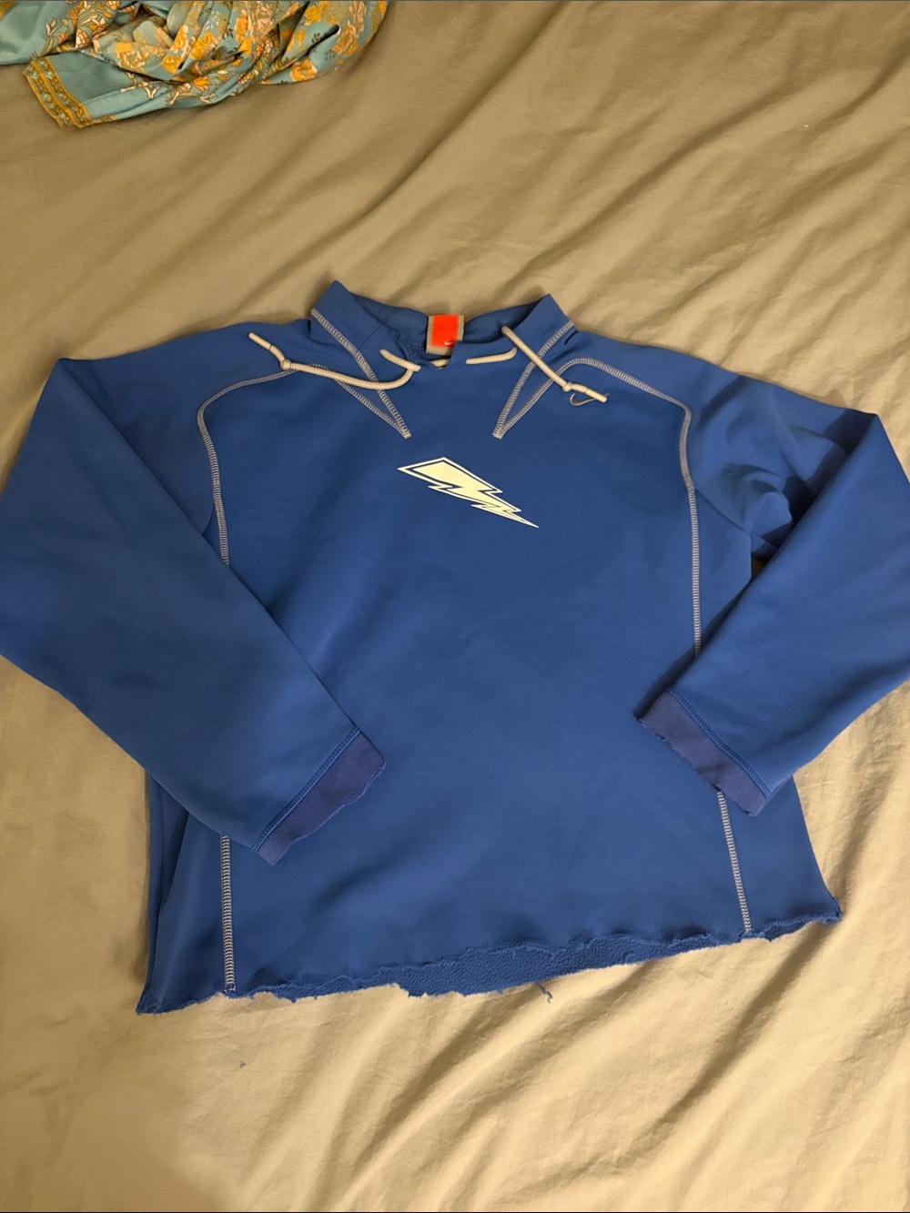 Nike team Blue Hoodie with Yellow Drawcords and White Lightning Logo